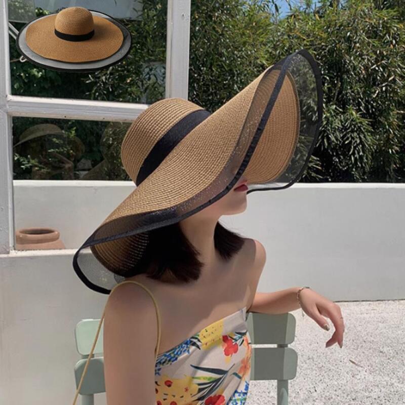 Женская соломенная шляпа Кружевная плетеная шляпа C8018_Jinbeiji