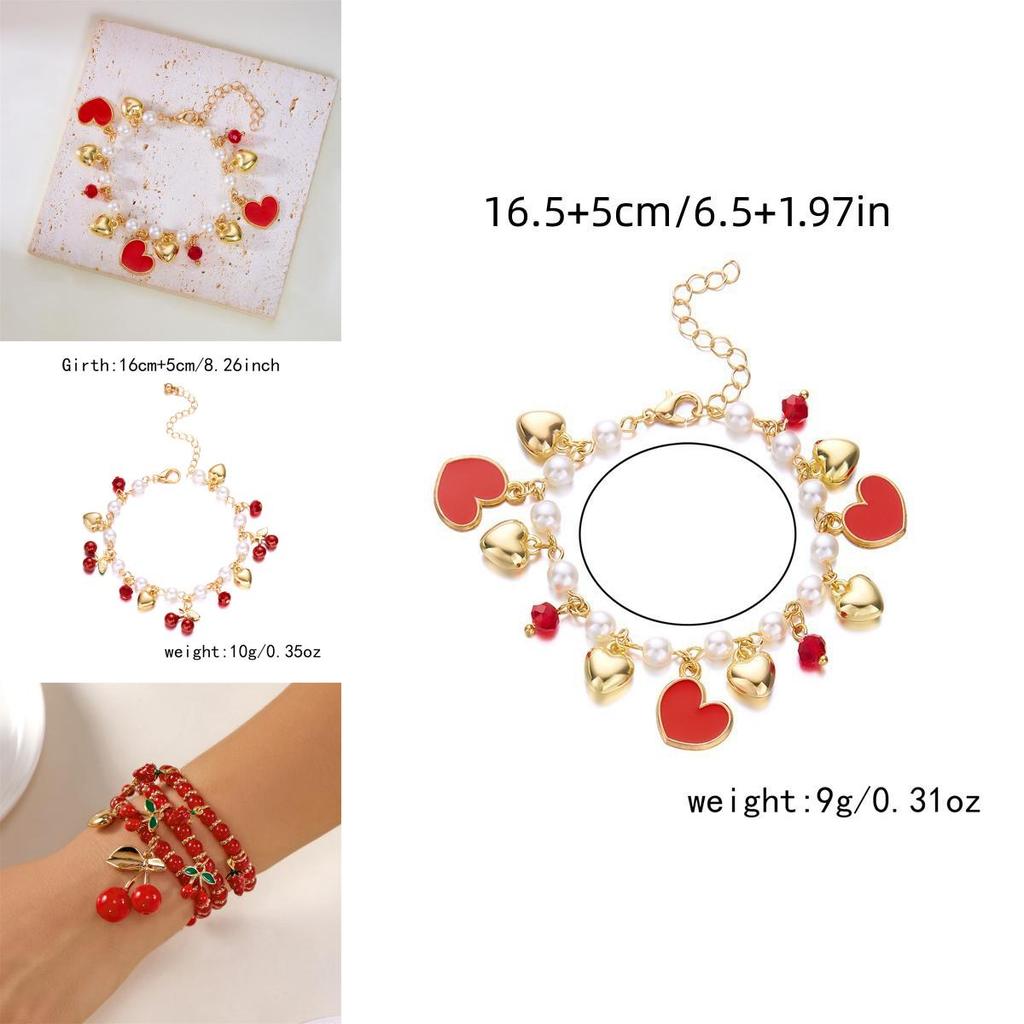 Fruit Jewelry Cherry Strawberry Heart Alloy Bracelet For Women Gift