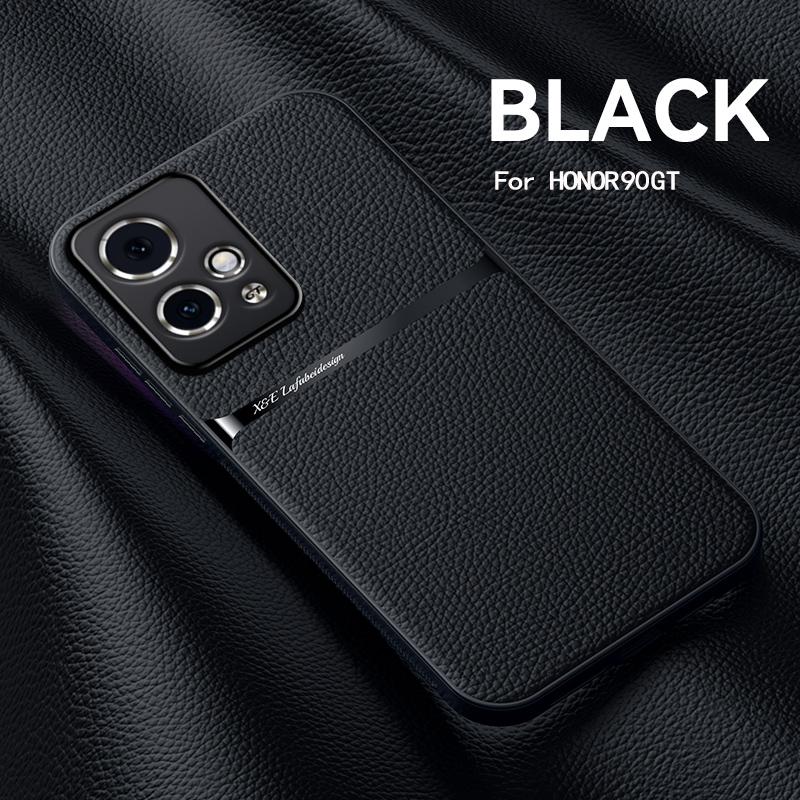 For Honor 90 90 Pro 90 GT Leather Texture Built-in Magnetic TPU Soft Edge Anti-drop Anti-fingerprint Phone Case