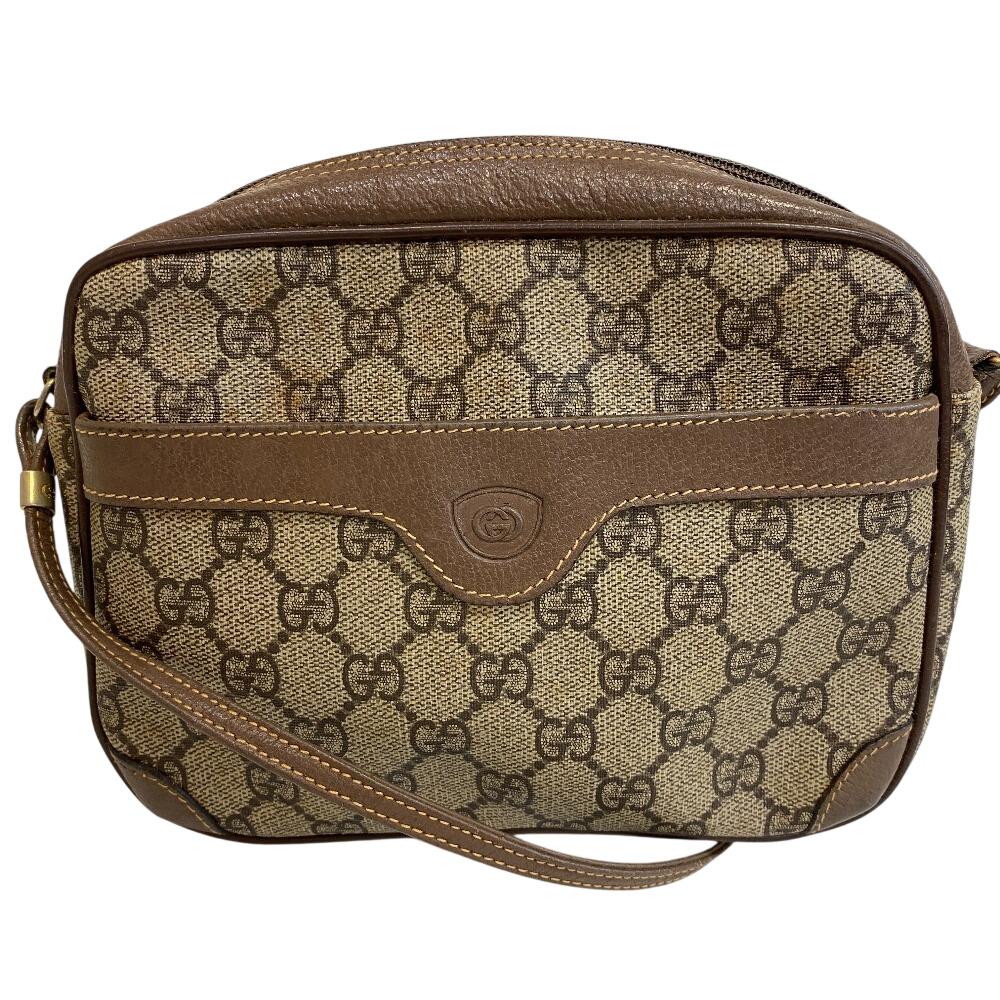 GUCCI 6423 Vintage Old Gucci Pochette GG pattern PVC Shoulder Bag Brown PVC Used