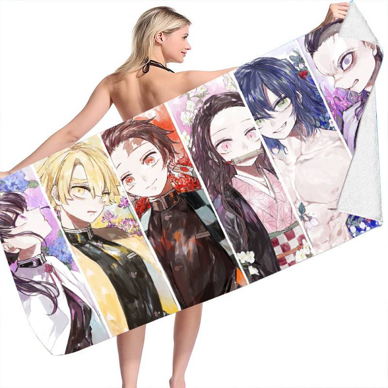 Demon Slayer 3d Anime Swim Bath Towel Beach Quick Dry Bathrobe Travel Seaside