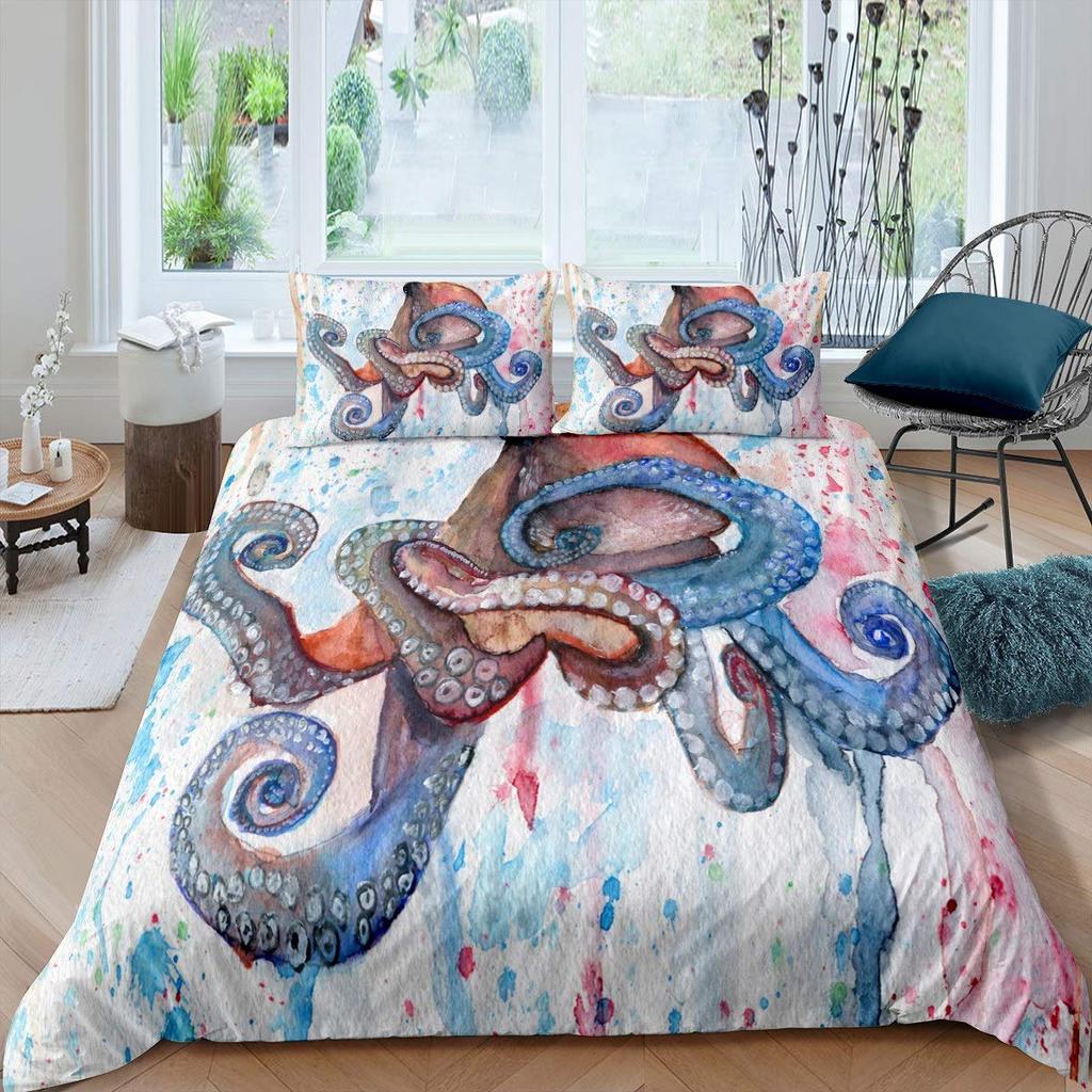 Comforter Octopus Green Octopus Tentacles Twin Bedding Set Sea Marine Theme Underwater Animal Comforter