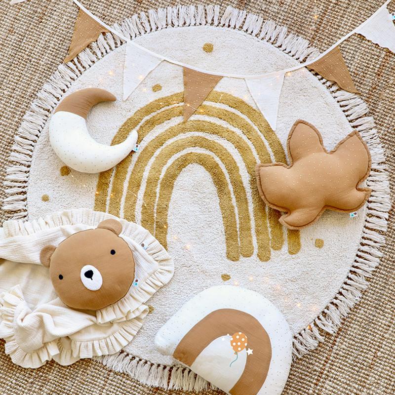 Rainbow Fluffy Carpet For Living Room With Tasselsl White Hairy Bedroom Rug Baby Folding Carpet Soft Nursery Play Mat For Kids