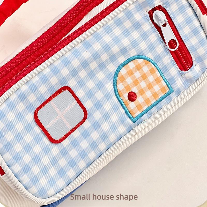 1pcs Pencil Case: Cute Color-Blocked Handle Pencil Case, Little House Design, Pencil Case, Also Suitable for Cosmetics Storage