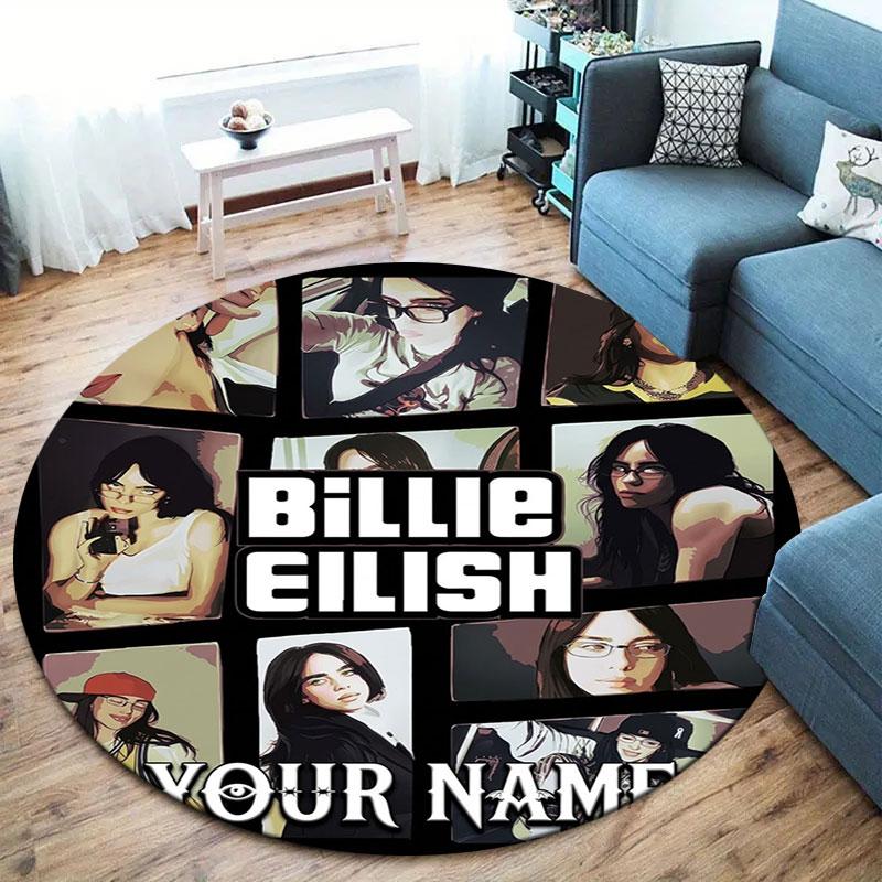Billie Eilish Custom Name Round Area Rug,Carpet Rug for Living Room Bedroom Sofa Playroom Decor,Non-slip Floor Mat