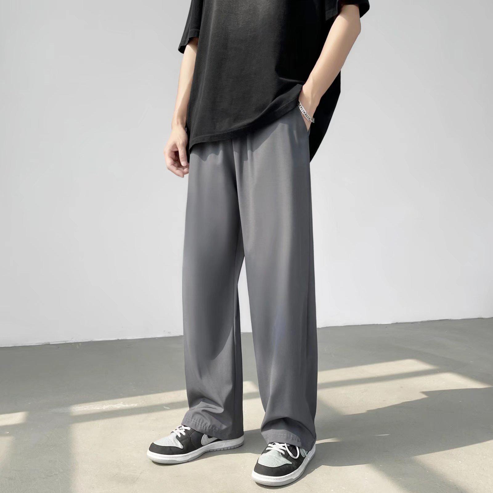 

Мужские брюки широкие штанины в японском стиле однотонные - 2025 весна/осень длиной до пола свободного прямого кроя повседневной посадки XL