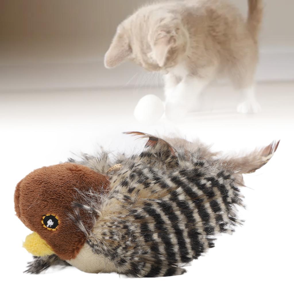 Vogel-Katzenspielzeug, Stress abbauen, simulierter zwitschernder Vogel, interaktives elektronisches Katzenspielzeug mit Feder