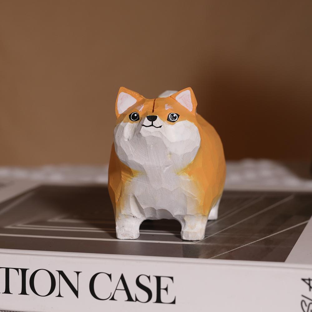 Handcrafted wood carving  Fat Shiba Inu Desk Decoration Cute Shiba Inu Figurine Home Decor Handicraft Collection Ornaments Dog