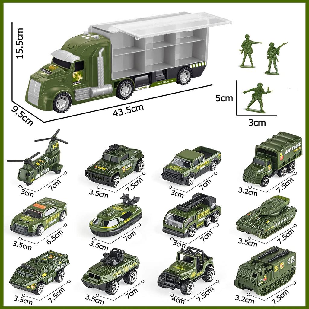 Carecoly Truck Military Vehicle Miniature Car Large Storage Alloy Miniature Toy Vehicle with Military Work Carrying Boys and Birthday 6 and Set, Set,