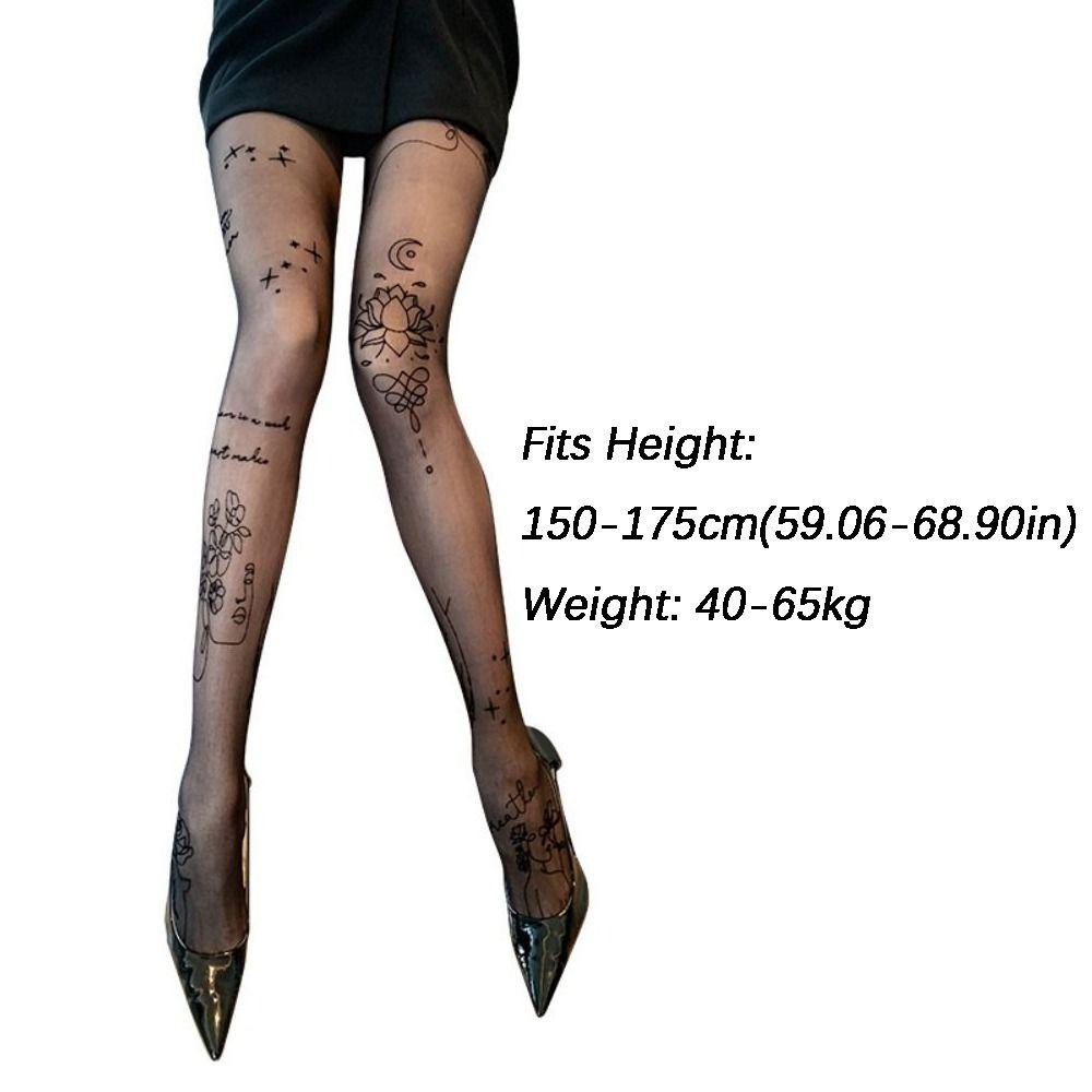 Sexy Flower Letter Tattoos Pantyhose Sheer High-waisted Women Tights Elastic Breathable Long Socks Female Fashion Women Tights