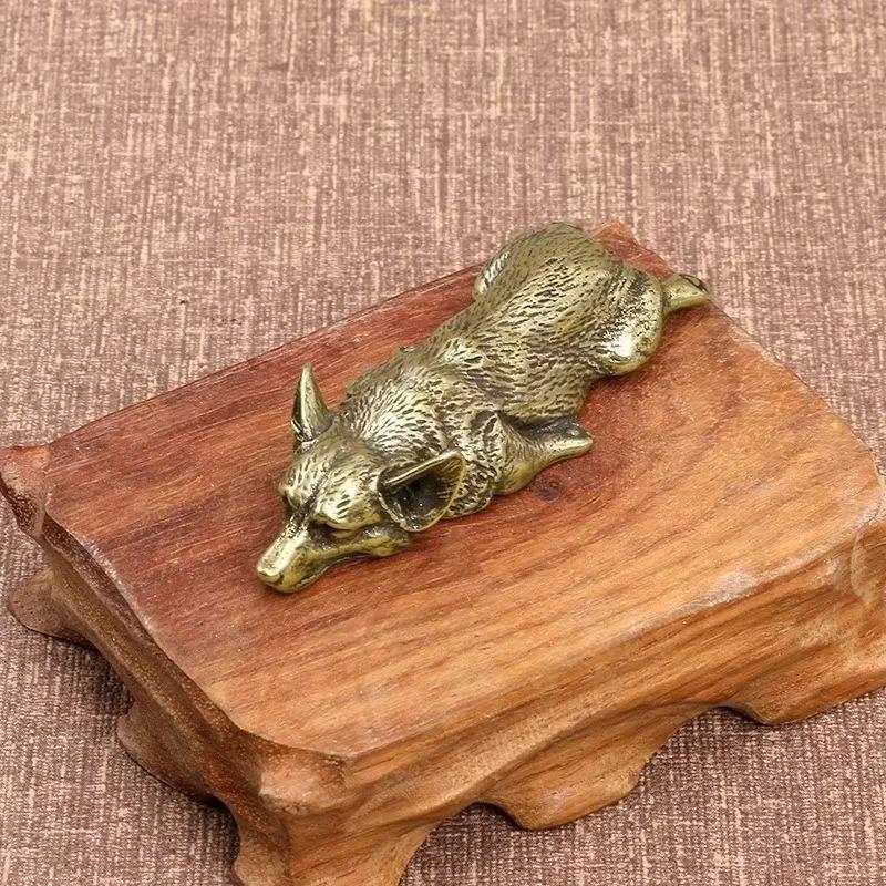 Antique Brass Corgi Dog Micro Carving Handicraft Creative Metal Dog Tabletop Decoration Antique Home Decoration Dog Tea Pet