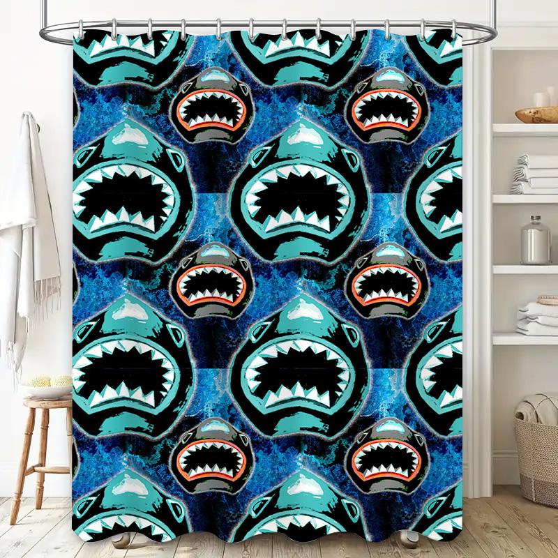 Stylish Bath Curtains with Shark Print Waterproof Shower Curtain for Bathroom Decoration Black Blue Colors Available in Differen