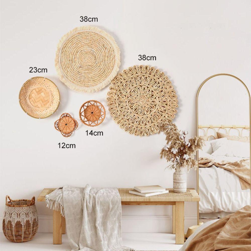 Handmade Straw Wall Ornament Boho Style Hanging Wall Plate  for Wall Door