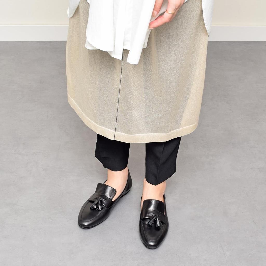 Fabio Rusconi Flat Heel Tassel Size Women's Loafers, F41637, Black, 23.5cm