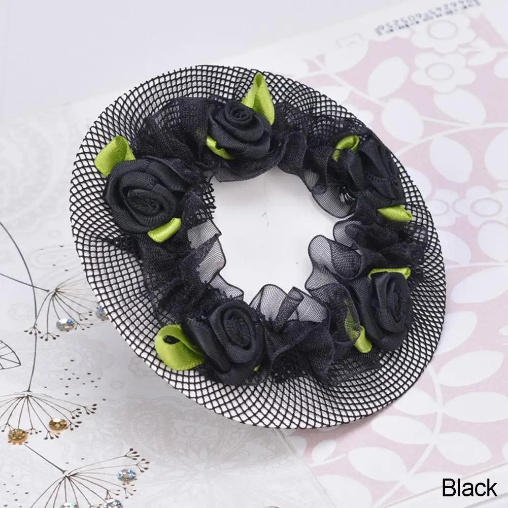 Women Girl Bun Cover Snood Hair Net Hair Nets Latin Ballet Dance Crochet Snoods Accessories With Flower