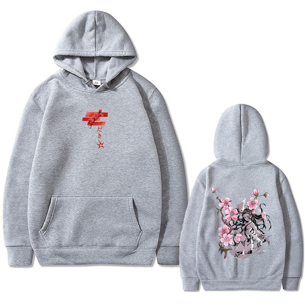 Anime Demon Slayer Daki Cherry Blossom Graphic Hoodie Men Women Oversized Hooded Sweatshirt Male Fashion Vintage Hoodies