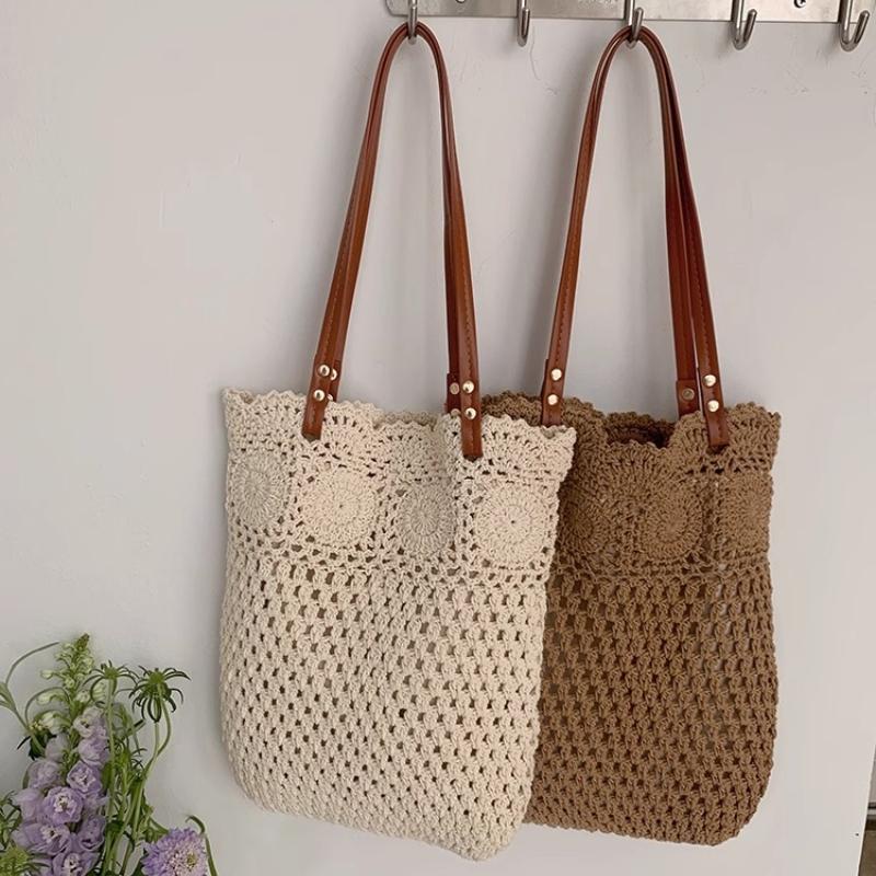 Cott Braided Women's Knitted Shoulder Bag Hollow Out Ladies Summer Tote Bags Beach Vacati Female Large Capacity Handbag