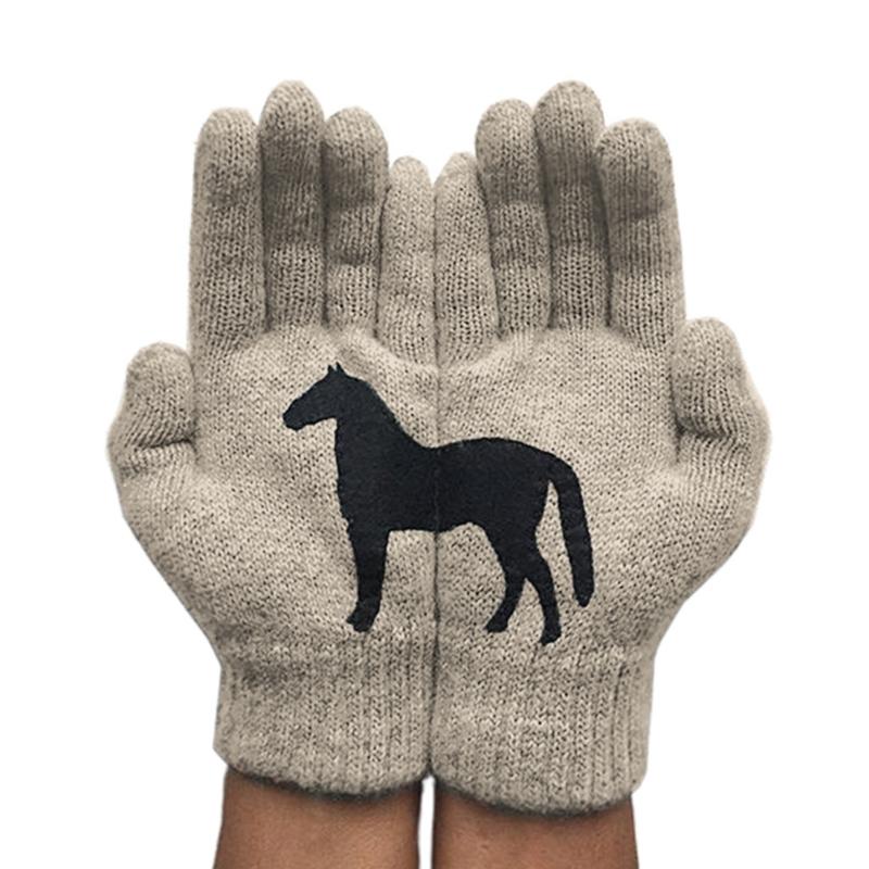 Women Full Finger Gloves Winter Cute Irregular Horse Stretchy Knitted Thermal Gloves Imitation Wool Short Hand Warmer