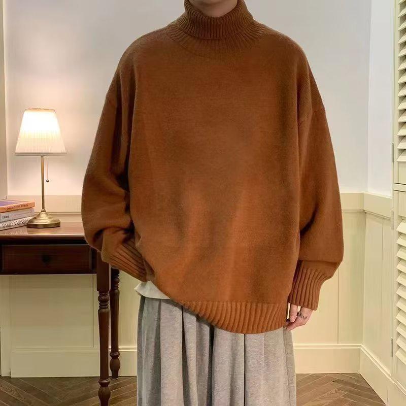 Herren Hochhals Vintage Japanischer Stil Pullover - Herbstmode Layered Strickoberteil