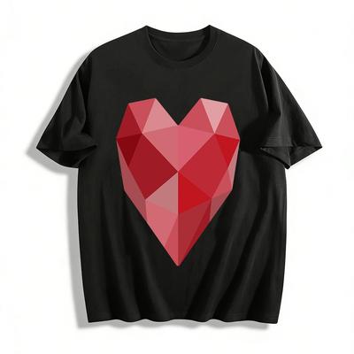 Heart Print Casual Top Fashion Graphic Tee For Men Women Pure Cotton T-shirt