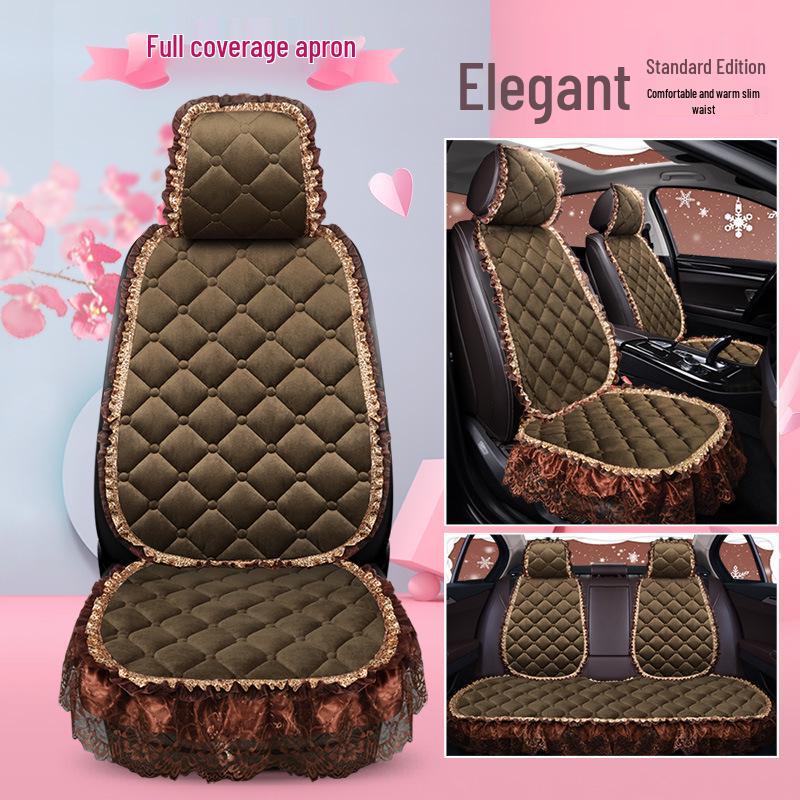 Uniwersalna antypoślizgowa pluszowa poduszka na fotel samochodowy z koronkowym wykończeniem na jesień i zimę