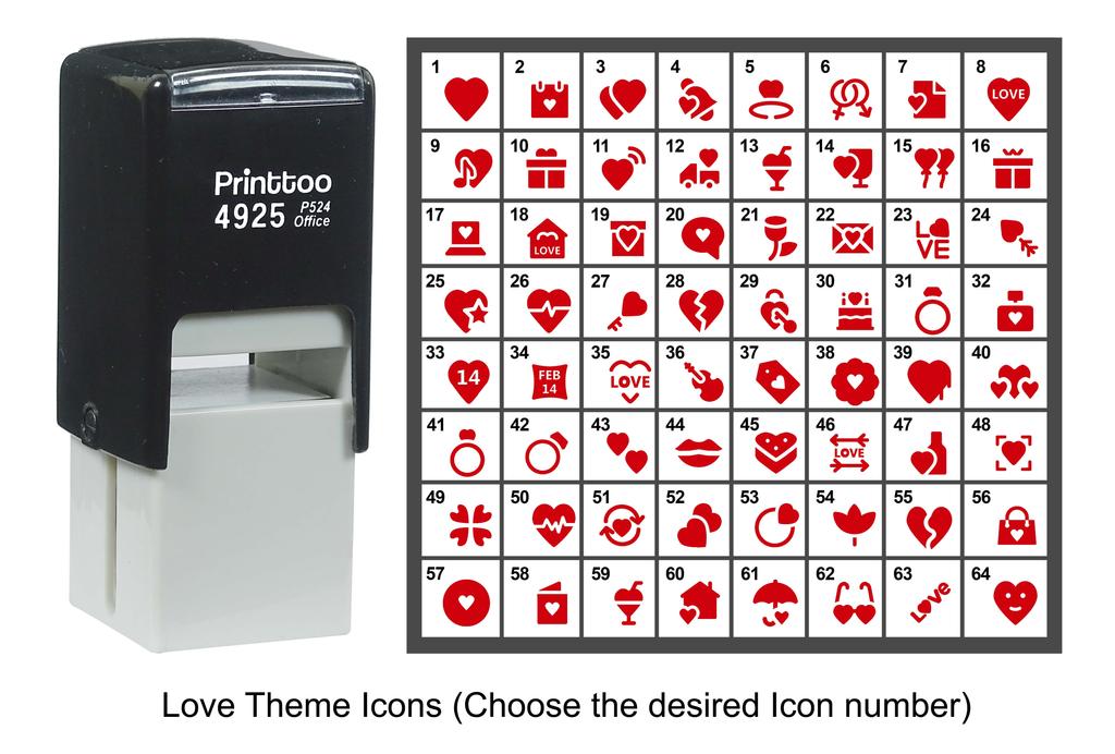 Printtoo Love Theme Icons Rubber Stamp Self Inking Stamper 24 Mm