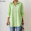 ZANZEA Women Casual Turn Down Collar Grid Print Loose Long Sleeve Blouse