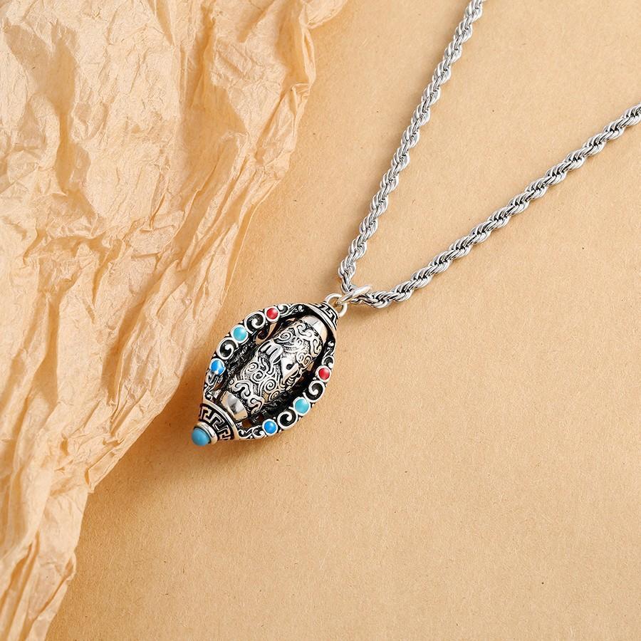 Xiangxu Sechs-Silben-Mantra Drehbarer Anhänger Halskette - Unisex Retro Mode