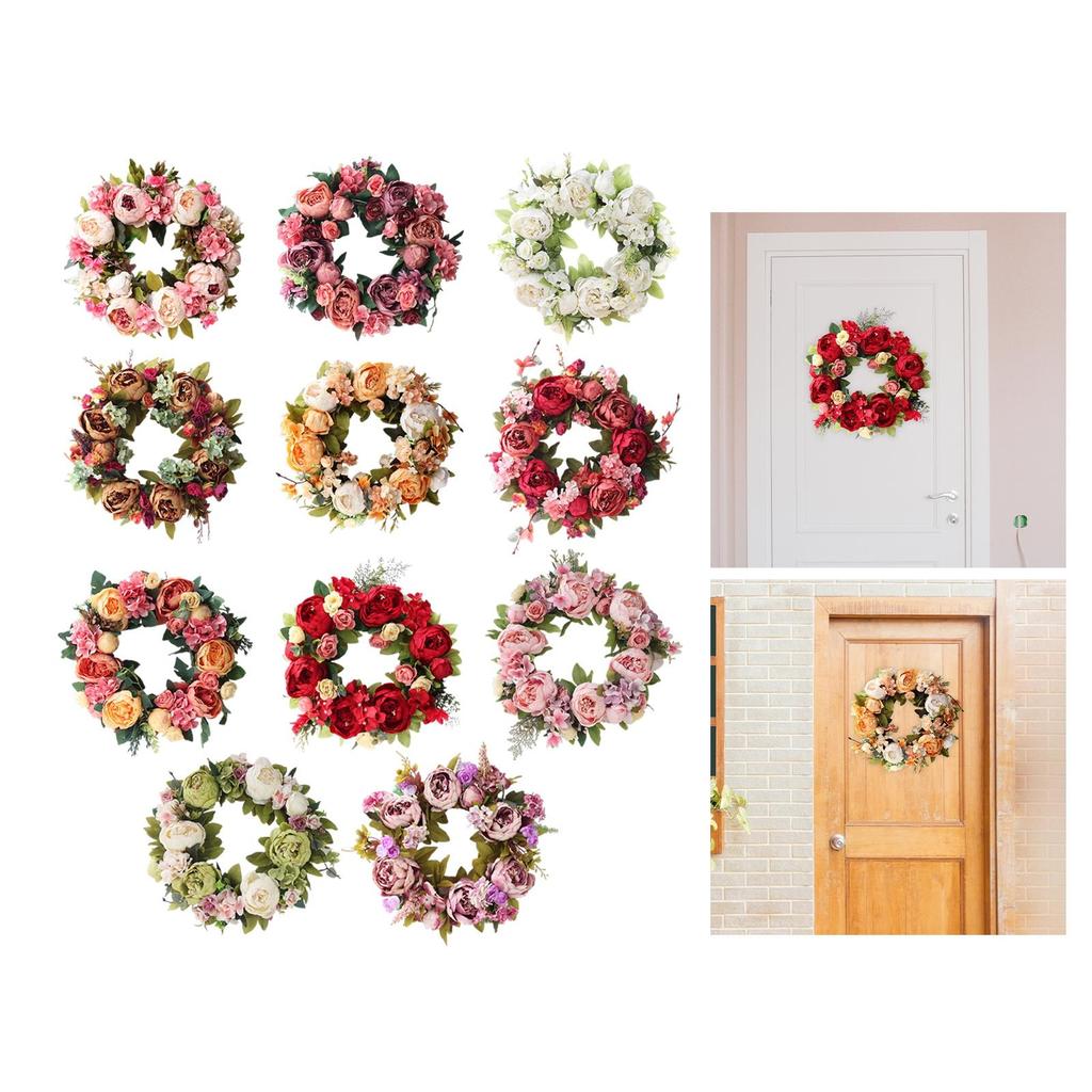 Handmade Peony Flowers Artificial Wreath Spring Garland 40cm Hanging Holiday Decorative Photography Props