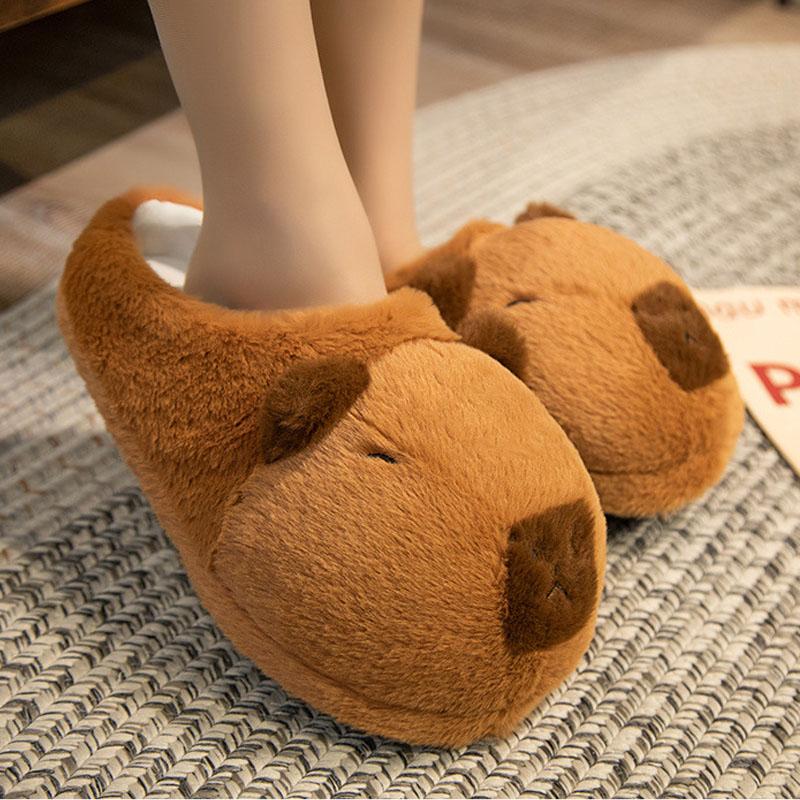Winter Capybara Plüsch Hausschuhe Damen Bequemes Flanell Warm Zuhause Baumwollschuhe Niedliches Cartoon Tier Flauschige Puppe Indoor Hausschuhe