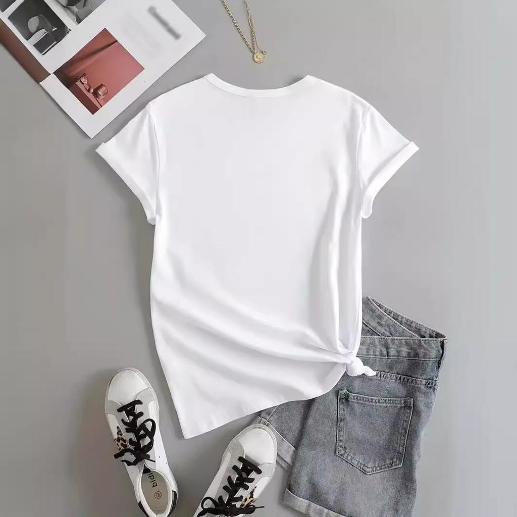 European and American spot printed crew neck T-shirt spring and summer casual short-sleeved crew neck top short-sleeved women's T-shirt