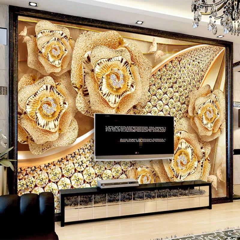 European Style 3d Stereo Diamond Flower Jewelry Wallpaper Living Room Tv Sofa Bedroom Luxury Home Decor Wall Papers Photo Murals