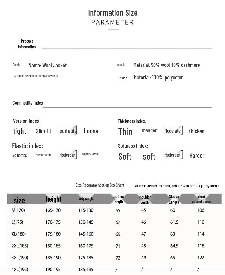 Hengyuanxiang Men's Winter Cashmere Blend Stand Collar Jacket