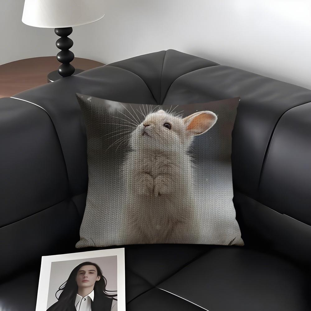Rabbit Cute Cushion Cover Natural Linen Organic Fabric DoubleSided Printing Sofa Home Decor Gift Pillow Case
