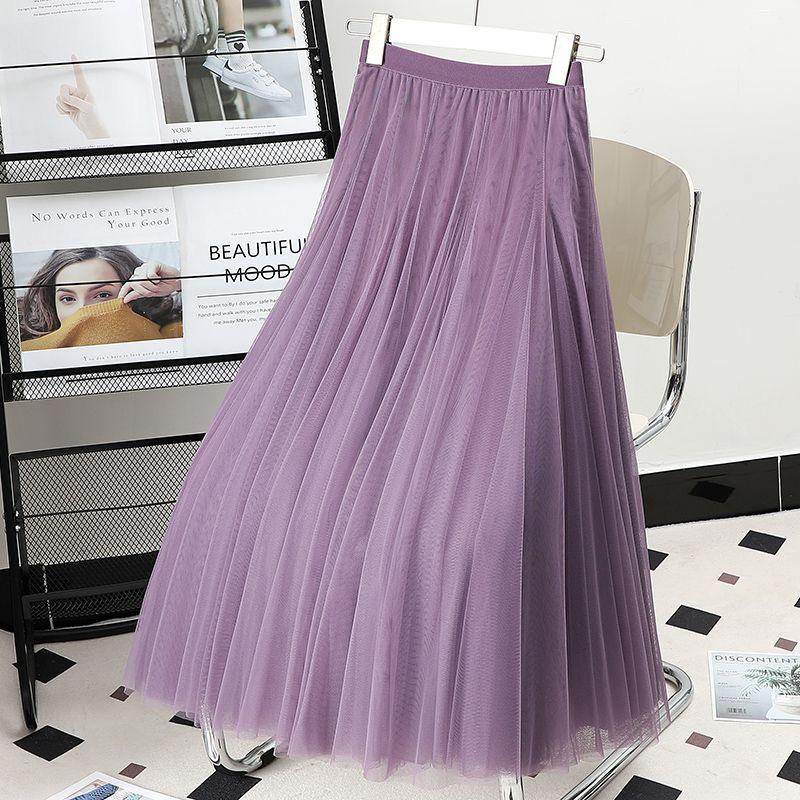 Damen Lila Mesh Midi Rock mit hoher Taille - 720° Schwung A-Linien Tüllrock für Square Dance und Fotoshootings