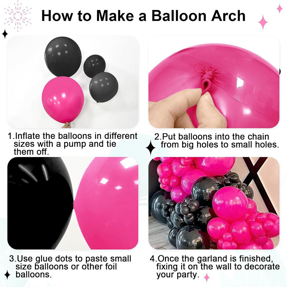 Hot Pink Balloons Garland Kit Black Rose Pink Balloon Arch Bridal Shower Gender Reveal Wedding Anniversary Birthday Party Globos