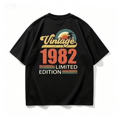 Vintage 1982 Sunset Palm Tree Retro Print Unisex Cotton T Shirt Birthday Gift Casual Loose Short Sleeve Graphic Tee