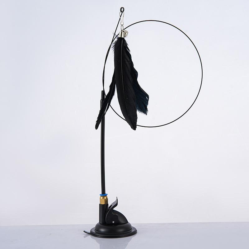 Cat Teaser Stick with Bell, Bite-Resistant Feather, Suction Cup, Self-Entertainment Toy