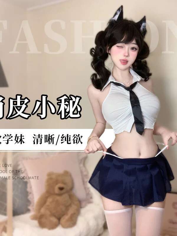 Sexy Pure Desire Short Top Pleated Academy Two Piece Skirt Set Sexy Pure Desire Uniform Fashion Sweet Women Skirts New K54M