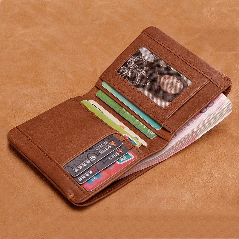 Top Layer Genuine Leather Wallet Mens Black Business Card Holder Luxury Moneybag