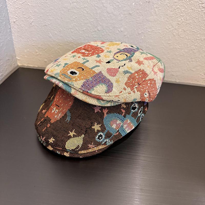 Japanese Cartoon Monster Vintage Beret With Breathable Cotton Blend For Daily