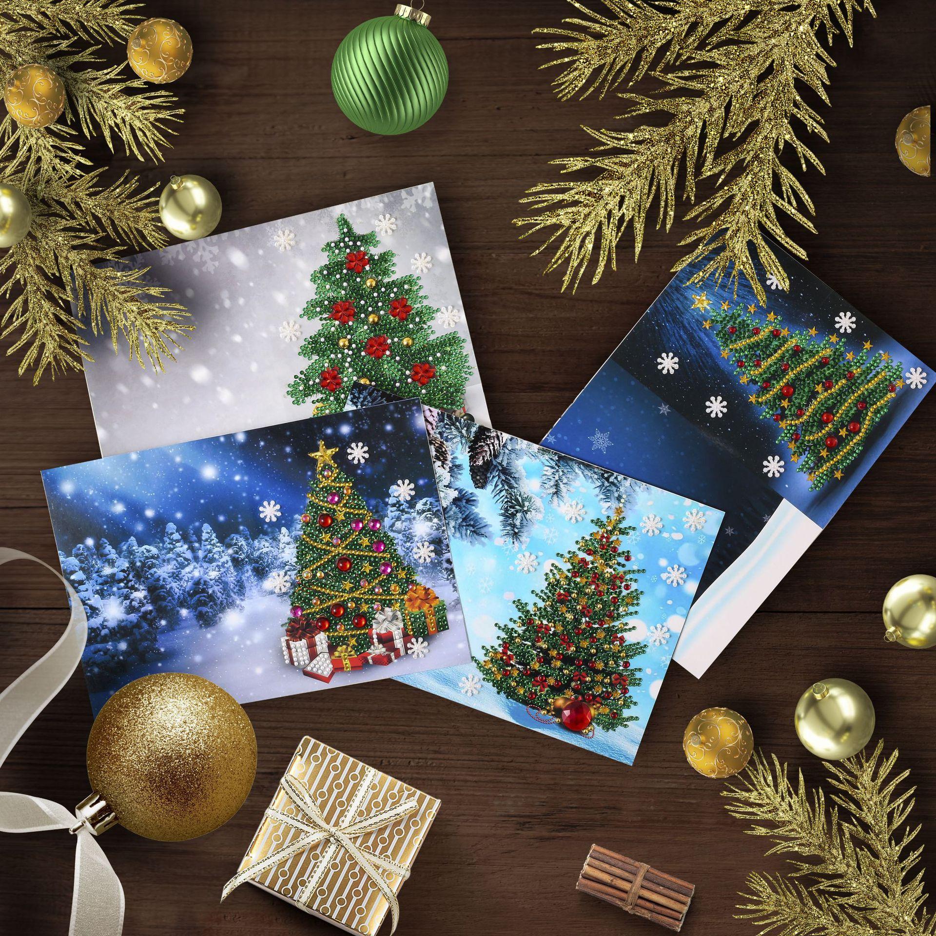Creative 5D Bright Diamond Painting Greeting Card, Christmas Card Diy Holiday Greeting Card Handmade Greeting Card christmas greeting cards hk017-hk020 (set of 4)