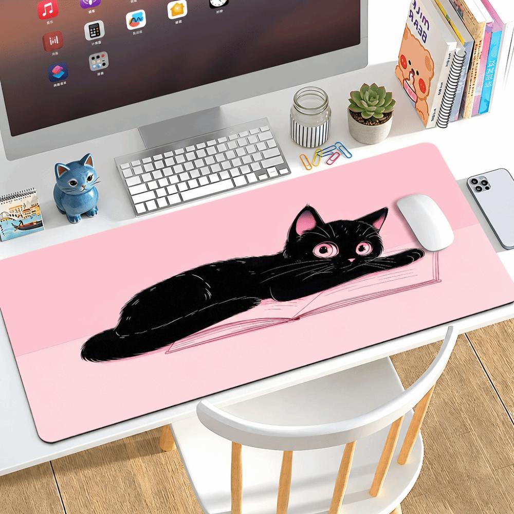 Rubber Black Cat Mouse Pad Extra Large Desk Pad Cute Computer Desk Mat  for Office and Home