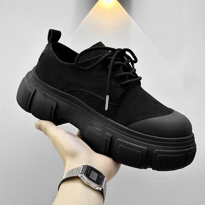 Men Harajuku Black Leather Shoes British Style Thick Sole Casual Oxfords Shoes Men Fashion Platform Derby Shoes Dress Man Trend