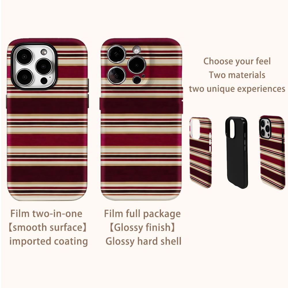 Burgundy Stripe Elegance Phone Case for IPhone 16 15 14 13 12 11 X XS XR XSMAX 7 8 Pro Max Plus Double-layer Back Cover