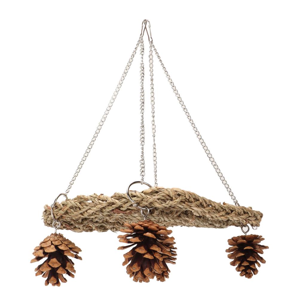 Bird Seagrass Swing Toys Safe Healthy Hand Made Relieve Boredom Bird Foraging Chew Wall Toys with Pine Cones Chains