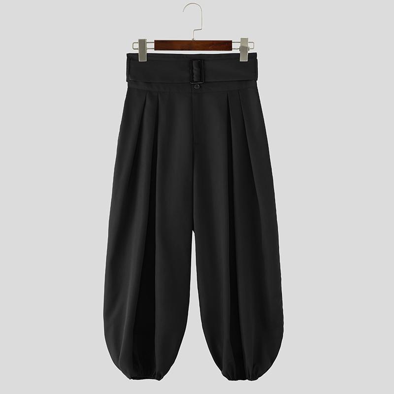 INCERUN Men High Waist Zip-up Casual Pants Trousers with Pockets L чёрный