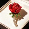 Diamond-studded Rose Flower Brooch, Formal Suit Pin, Rhinestone Jewelry, Cross-border in Stock, Rose Flower Brooch