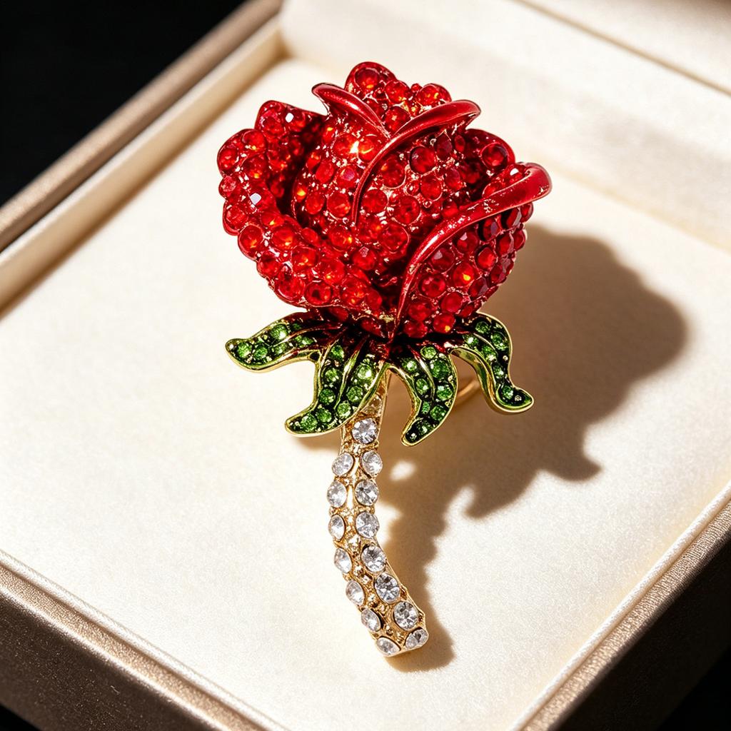 Diamond-studded Rose Flower Brooch, Formal Suit Pin, Rhinestone Jewelry, Cross-border in Stock, Rose Flower Brooch