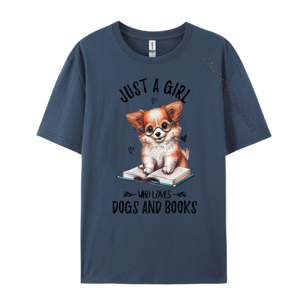 

Just A Girl Who Loves Dogs And Books Puppy Pet Art Shirts Unisex Graphic Tshirt National Flag Day Casual 4XL